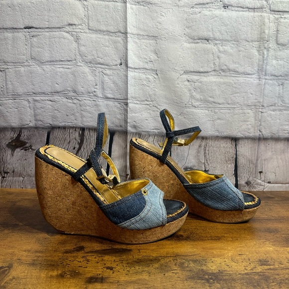Dolce & Gabbana Vintage Blue Jean Cork Wedges size 35 - Picture 2 of 13